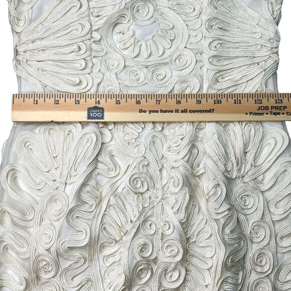 JS Collection Soutache Embroidered Dress Size 2 Cream Sleeveless Midi Event Glam - Picture 12 of 14